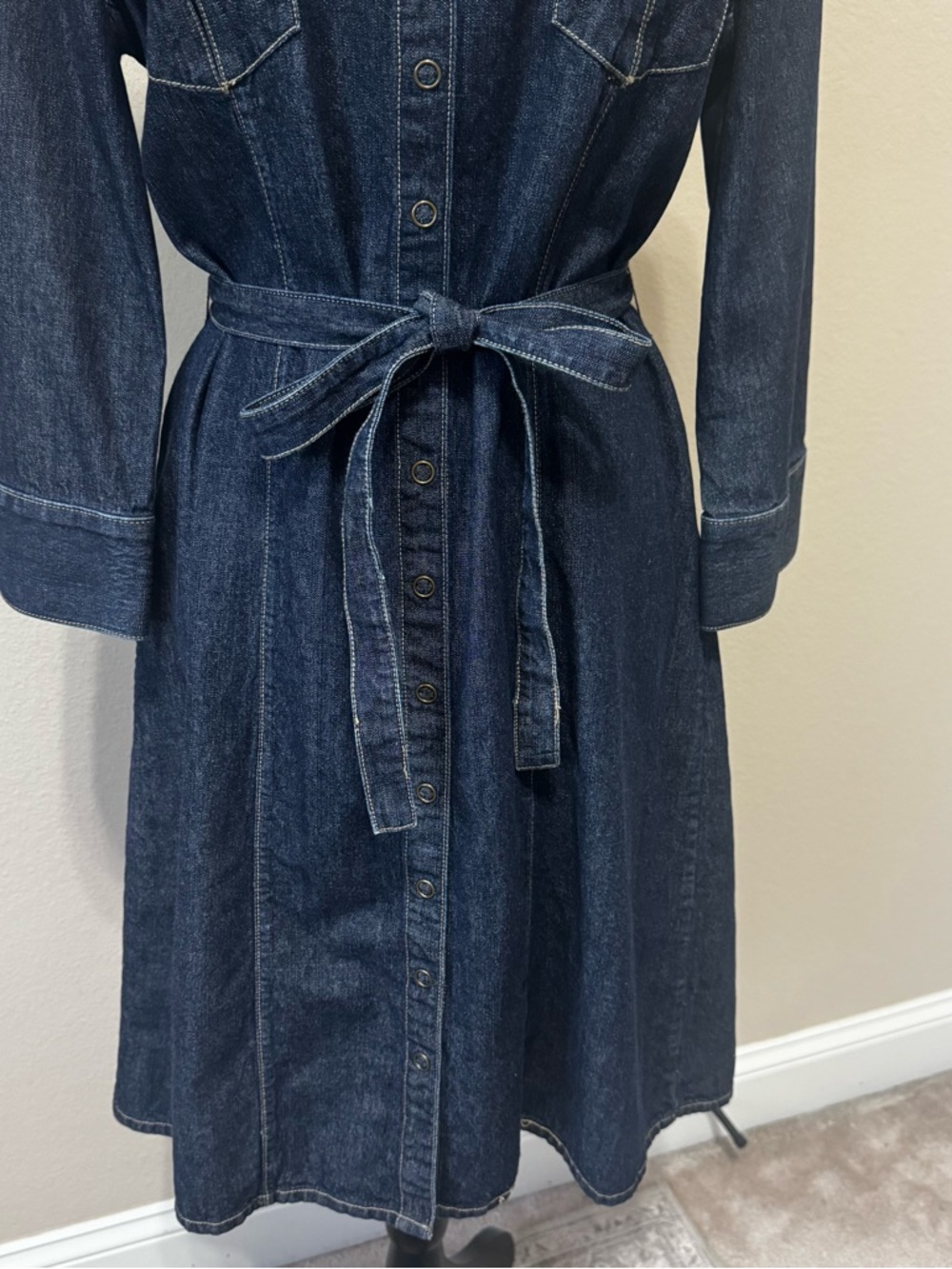 CHRISTOPHER BANKS | Dark Denim Button-Front Shirt Dress with Tie Waist Size XL - Picture 3 of 10
